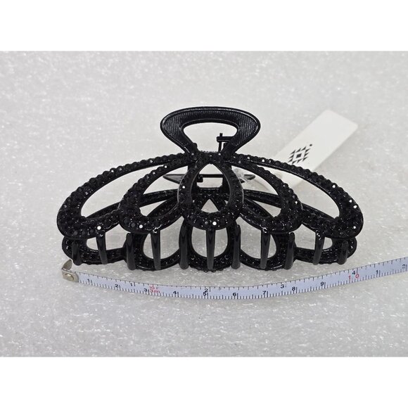 Black Decorative Hair Claw Clip With Rhinestone Detailing For Women Large Size - Picture 3 of 4